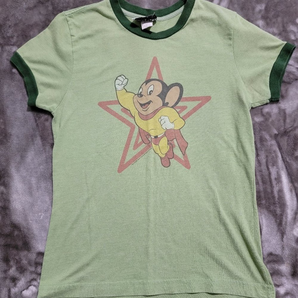 *VINTAGE* passing4sane Mighty Mouse Tee Shirt, Green, Children's Size XL